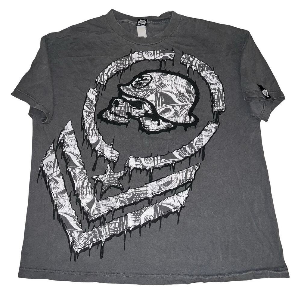 Metal Mulisha Gray Skull Helmet Shirt XL Graphic Biker Streetwear Grunge Y2K